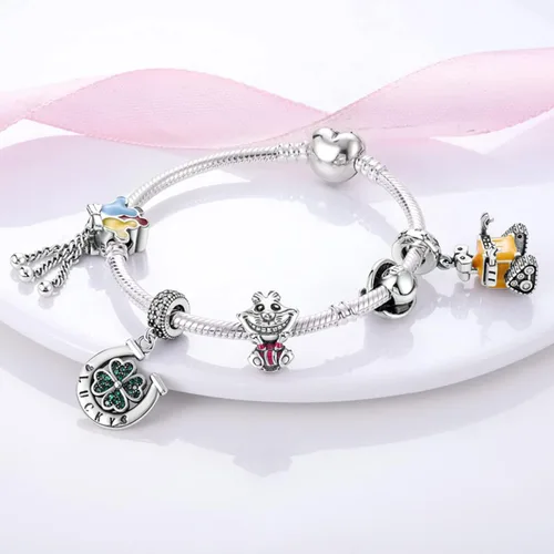 Vista 5 de Parmuz Charm Bracelet 925 Sterling Silver Heart Clasp Snake Chain Bracelet Jewelry Fit Charm Birthday Gift for Women Girls