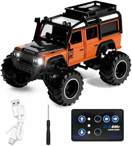Vista 10 de 1:64 Mini RC Crawler Car, camión de control remoto de aleación con control de aplicación, controlador de 2.4 GHz, 3 modos de velocidad, luces LED