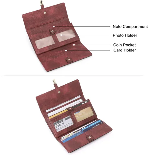 Vista 4 de CLUCI Cartera de cuero para mujer, diseño delgado, triple, tarjetero para tarjetas de crédito, Classic