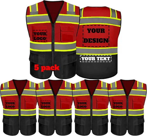 Vista 25 de Chaleco de seguridad reflectante de alta visibilidad con 5 bolsillos y cremallera clase 2 para adultos, unisex, ropa de trabajo de seguridad