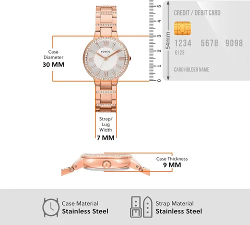 Vista 10 de Fossil Virginia - Reloj de cuarzo de acero inoxidable con detalles de cristal para mujer, Virginia - ES3282