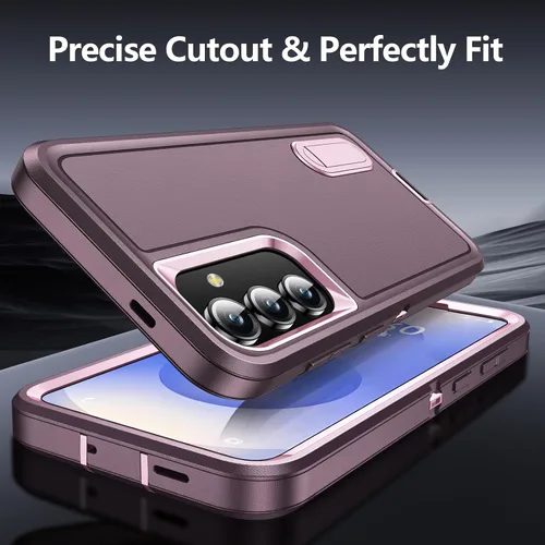 Vista 7 de BaHaHoues Funda protectora de grado militar para Samsung Galaxy S25 Plus con soporte integrado, a prueba de golpes y caídas (morado noche/rosa bebé)