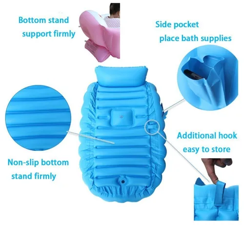 Vista 5 de Bañera inflable para bebé, piscina plegable inflable para niños pequeños y recién nacidos (azul)