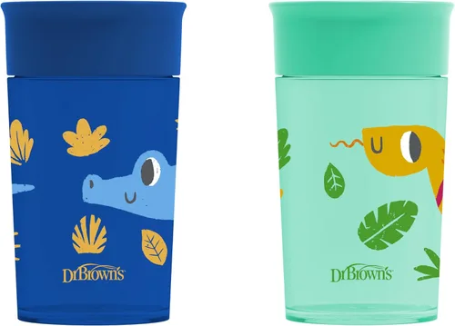 Vista 13 de Dr. Brown's Milestones Cheers 360 - Vaso de transición sin boquilla, apto para viajes y sin fugas, para bebés y niños pequeños, animales azul/verde