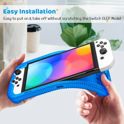 Vista 6 de Fintie Case Compatible with Nintendo Switch OLED Model 2021, Soft Silicone Protective Cover, Anti-Slip Shockproof Case wErgonomic Grip, Grip Case