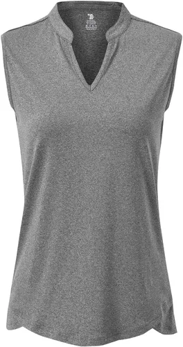 Vista 2 de BASUDAM Polo de golf sin mangas para mujer, cuello en V, sin cuello, camisetas de tenis para correr, secado rápido
