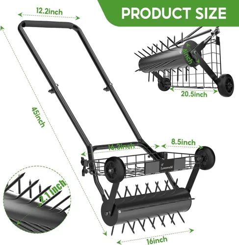 Vista 2 de Aireador de césped, aireadores manuales resistentes para césped con doble peso de hasta 100 libras, herramienta de césped con 39 picos, aireador