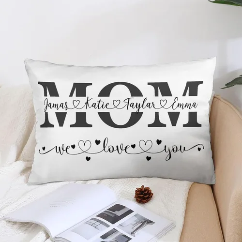 Vista 16 de Fundas de almohada lumbar personalizadas para el Día de la Madre con nombres de los niños, 12 x 20 pulgadas, funda de cojín rectangular decorativa