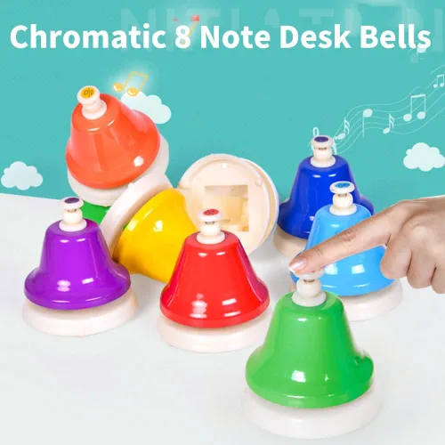 Vista 2 de ENNBOM Campana de escritorio 8 notas instrumento de percusión musical - campana de mano diatónica para enseñanza musical