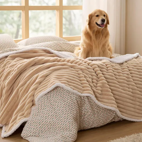Vista 36 de Bedsure ComfyFleece® - Mantas impermeables para perros pequeños Crema