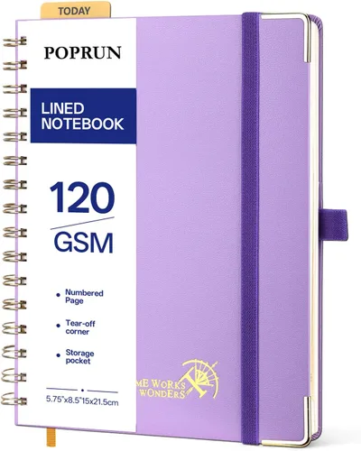 Vista 26 de POPRUN Cuaderno A5 con espiral, 120GSM, tapa dura, color negro