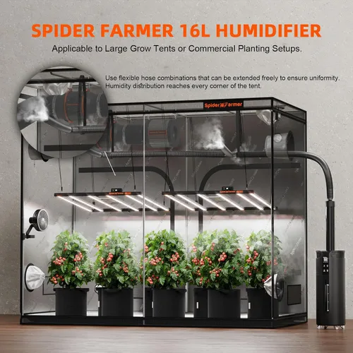 Vista 2 de Spider Farmer - Humidificador de 16L/4.2Gal con salida de 1400ML/H para tienda de cultivo de 2000 pies cuadrados, habitación grande, planta