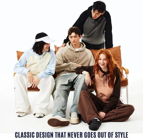 Vista 6 de Qichic Sudaderas de manga larga para hombre, con diseño de patchwork a cuadros, jacquard, casual, con cordón