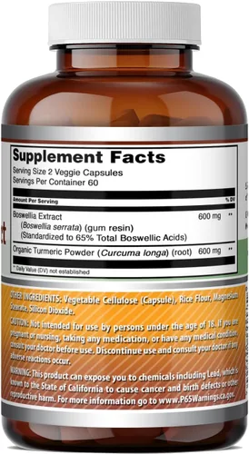 Vista 5 de Amazing Formulas - Extracto de boswellia y cúrcuma de 1200 mg por porción suplemento Cápsulas vegetarianas Sin OMG Sin gluten Fabricado