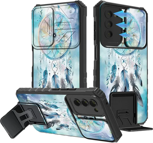 Vista 24 de Funda para Samsung Galaxy A13 5G/4G/A04S, Galaxy A13 5G con cubierta de cámara deslizante, funda de doble capa integrada con función atril