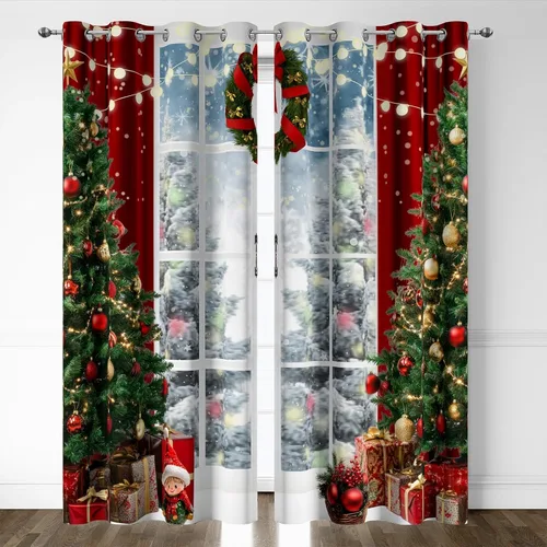 Vista 7 de Cortinas rojas de Navidad para sala de estar, juego de 2 paneles, cortinas de ventana de terciopelo rojo de 63 pulgadas de largo, cortinas