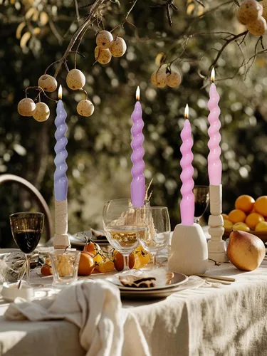 Vista 3 de Velas Cónicas en Espiral Degradado Rosa Vela Torcida Cónica Velas de Palo para Vacaciones Bodas Fiestas Cera Sin Aroma Vela de Cena Sin Goteo