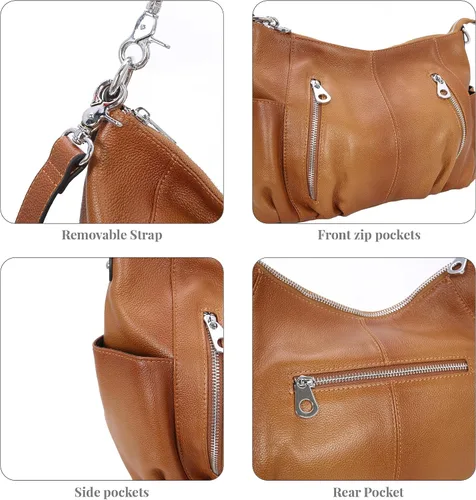 Vista 6 de HESHE Monederos de cuero genuino para mujer, bolso de hombro Hobo, bolso cruzado, bolsos de diseñador para damas