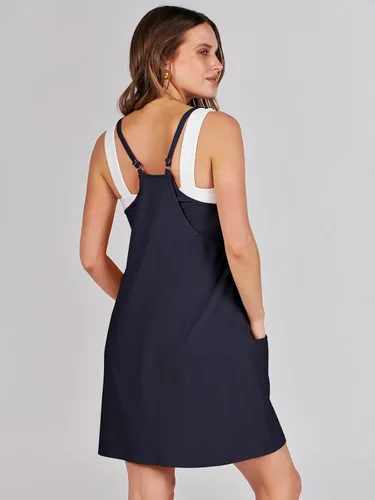 Vista 4 de Caracilia Mini vestido de verano para mujer, casual, sin mangas, tirantes delgados, vestido corto de moda, para tenis, golf, atlético
