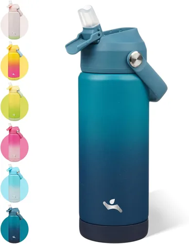 Vista 56 de Konokyo - Botella de agua deportiva aislada de acero inoxidable de 18 onzas con tapa con popote Black; BPA-free, leak-proof sports bottle with