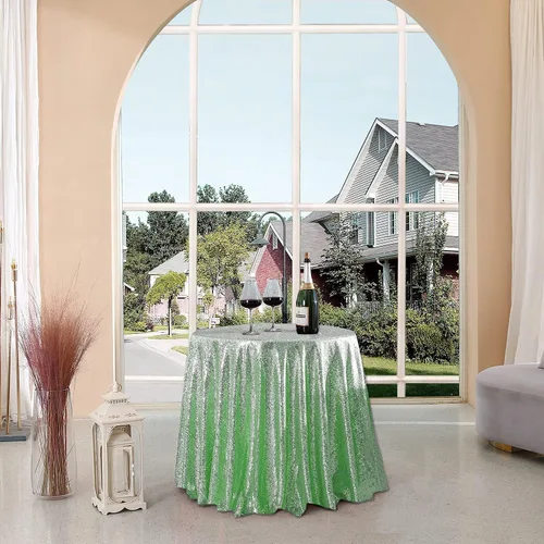 Vista 11 de Manteles redondos de lentejuelas negros para fiestas, de 121,9 cm, mantel redondo de purpurina ajustado, pequeño, lindo y dulce, para boda