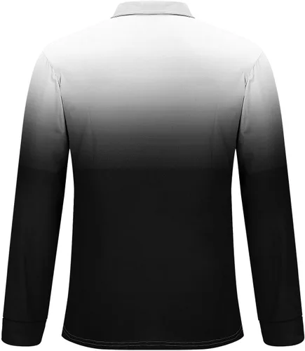 Vista 3 de Camisas para hombres de moda grande y alto de manga larga, color degradado, con cremallera de un cuarto, camiseta polo casual suelta deportiva