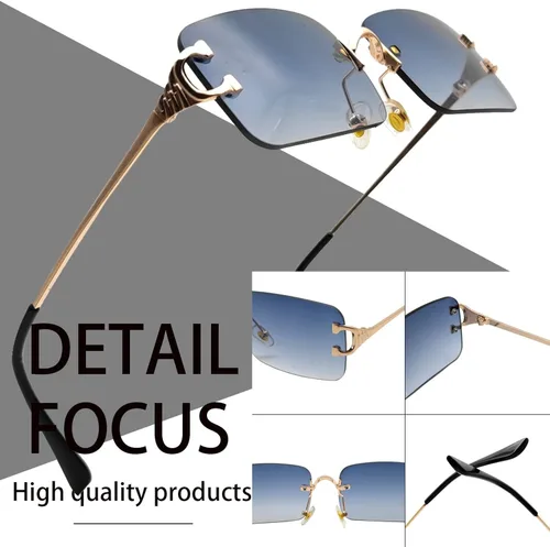 Vista 4 de Mriendao Gafas de sol sin montura de los años 90, lentes rectangulares tintadas, lentes de sol rojas para mujeres y hombres, gafas de sol Y2k