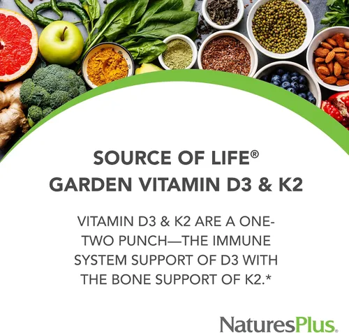 Vista 3 de NaturesPlus Source of Life Garden Vitamina D3 y K2 - 60 cápsulas - Sistema inmunológico y apoyo óseo - Certificado orgánico USDA, vegano, sin gluten