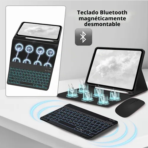 Vista 7 de Funda de teclado para Samsung Galaxy Tab A8 10.5 pulgadas - 7 colores retroiluminados cubierta de teclado y mouse (negro)