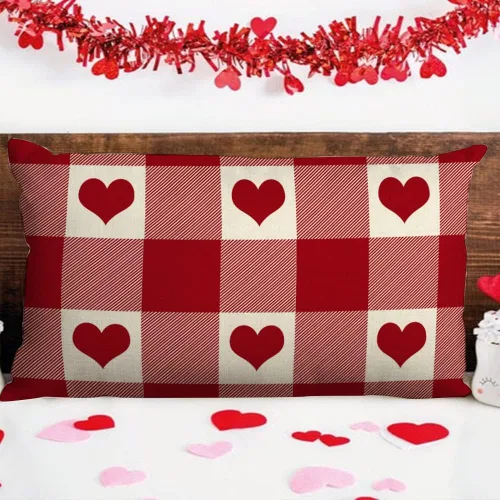 Vista 4 de Fundas de almohada para el día de San Valentín de 12 x 20 pulgadas, regalos de cumpleaños, patrón de corazón, decoración para sofá, decoración