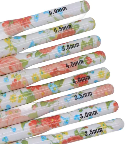 Vista 8 de Juego de 8 ganchos ergonómicos de ganchillo, kit de ganchos de ganchillo de aluminio colorido con diseño floral amarillo para tejedores