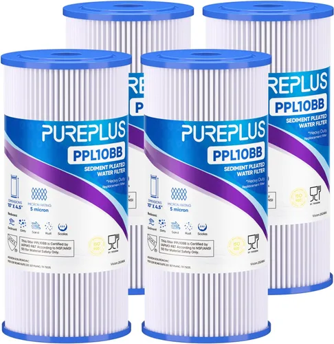 Vista 11 de PUREPLUS Filtro de sedimento plisado para toda la casa de 1 micrón de 10 x 4.5 pulgadas para agua de pozo, cartucho de repuesto para GE FXHSC