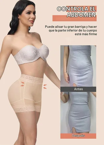 Vista 4 de SHAPSHE Pantalones cortos moldeadores para mujer, cintura alta, control de Beige