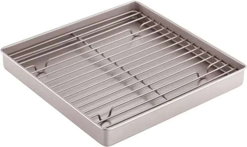 Vista 7 de CHEFMADE Bandeja para asar con rejilla, bandeja honda rectangular antiadherente de 13 pulgadas para hornear en horno-parrilla, 9" x 13" x 2.4