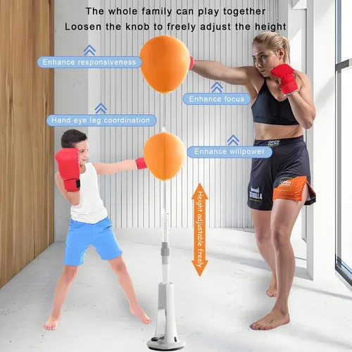 Vista 5 de Bolsa de Reflexo, Bolsa de Boxeo con Soporte, Bolsa de Boxeo para Adolescentes y Adultos, Bola de Boxeo Ajustable con Base de Ventosa, Adecuada