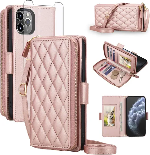 Vista 71 de Asuwish Funda compatible con iPhone 6/6s/7/8/SE 2020 2022 con cremallera y bloqueo RFID, protector de pantalla, correa cruzada i6 i7 i8 7s 8s SE2020