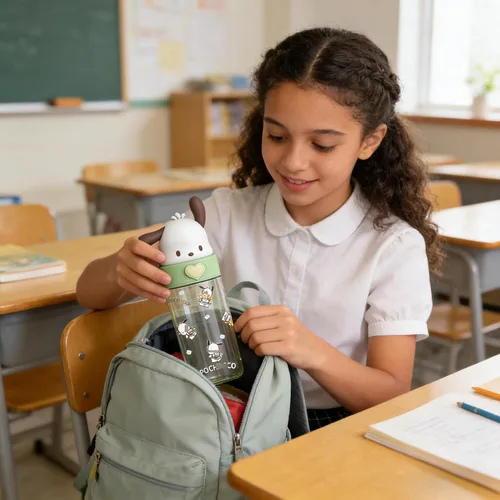 Vista 2 de Roffatide - Botella de plástico de dibujos animados verde para cachorros, vasos portátiles, tazas de viaje, botella agitadora de plástico, botella