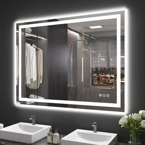 Vista 18 de Snowdool - Espejo de baño LED, de 24 x 36 pulgadas, con luz delantera y trasera, antiempañamiento, espejo de tocador de baño para pared, con función