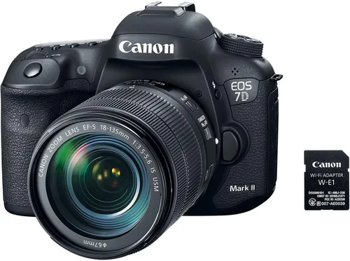 Vista 2 de Canon Cámara DSLR EOS 7D Mark II con lente USM de 0.709-5.315 in f/3.5-5.6 es USM y adaptador Wi-Fi W-E1 (9128B135) + tarjeta de memoria de 64 GB +