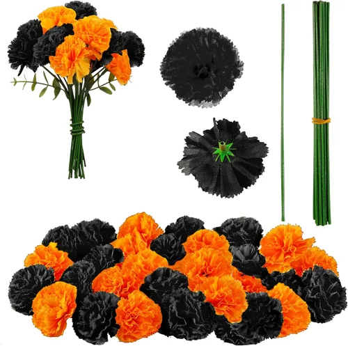 Vista 8 de Waydress 20 piezas de caléndula artificial ramo de flores artificiales de caléndula con tallo para fiesta de cumpleaños, decoración de fiesta