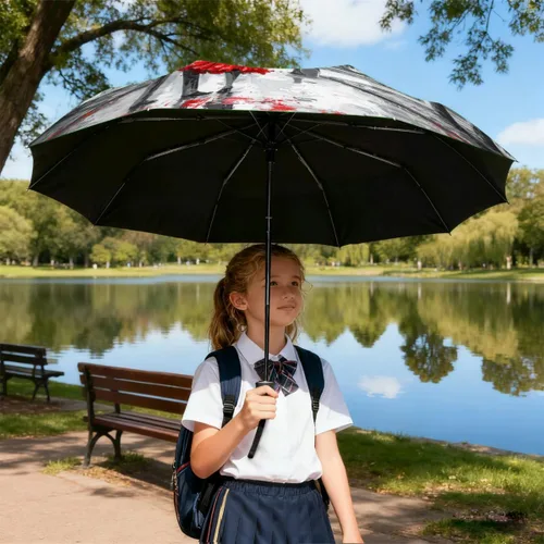 Vista 7 de Sombrillas de protección solar UV para lluvia, paraguas plegable automático resistente al viento para caminar y viajar