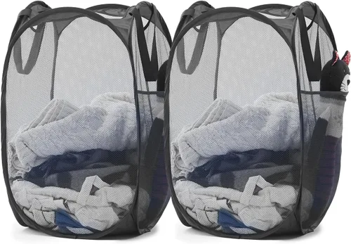 Vista 37 de Cesta de malla desplegable para ropa sucia con asas duraderas - Cesta plegable portátil para dormitorio, baño y viajes (negro)