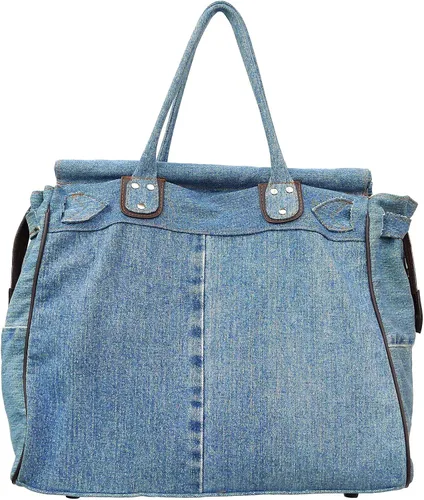 Vista 2 de Bijoux de Ja Bolso de mano grande de mezclilla azul con doble asa superior para mujer, Azul