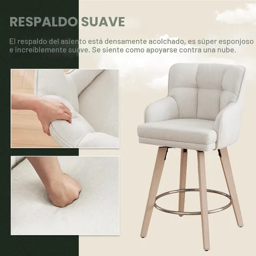 Vista 5 de SAECKBERG Taburetes de Bar Giratorios de 360° de Altura de Mostrador con Respaldo, Patas de Madera Maciza de 26 Pulgadas, Taburete de Bar Moderno