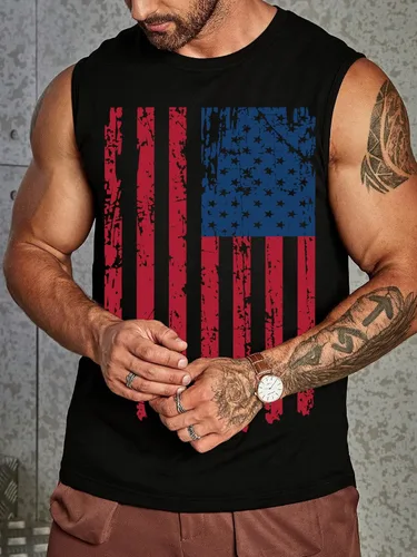 Vista 3 de Camisetas para el 4 de julio para hombre, camiseta sin mangas 1776 con gráficos para gimnasio, entrenamiento, con la bandera estadounidense