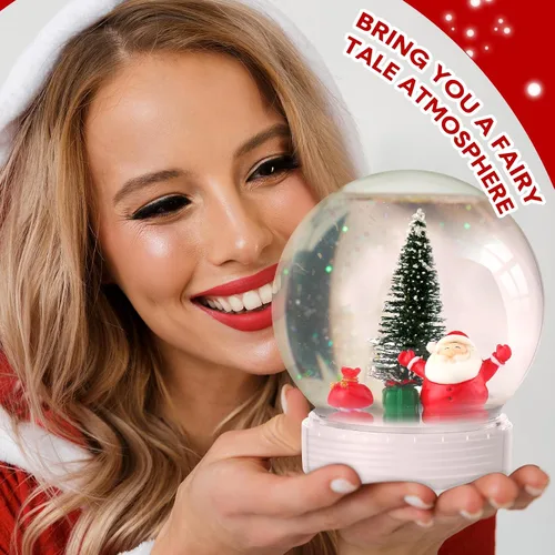 Vista 5 de Xinnun Kit de 48 piezas de 3.9 pulgadas de bolas de nieve de Navidad de plástico incluyendo 16 mini árboles de Navidad artificiales, 16 mini adornos