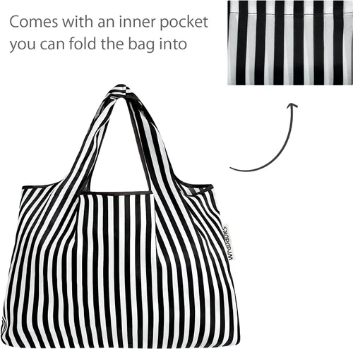 Vista 5 de allydrew Bolsas de comestibles reutilizables de nailon plegables grandes y pequeñas, juego de 2