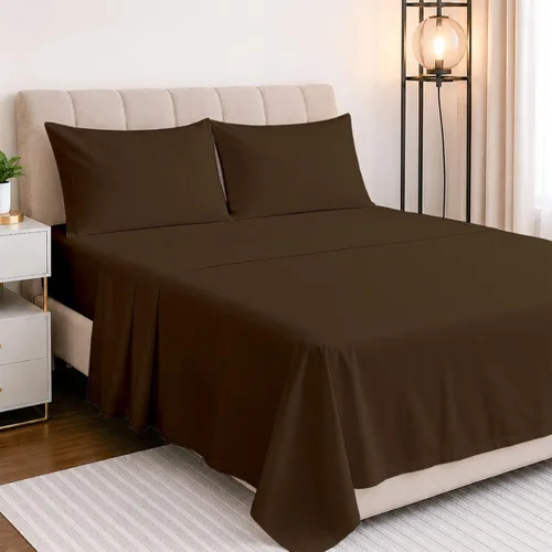 Vista 11 de NON Sticky cotton Juego de sábanas de 4 piezas con bolsillo extra profundo, 100% algodón egipcio, sábanas suaves y transpirables, se adapta a