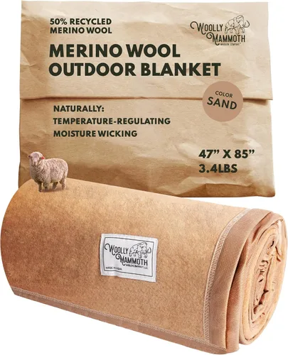 Vista 21 de Woolly Mammoth Woolen Company Manta de Lana - 66 x 90 pulgadas, Corteza, 80% Lana Merino - Mantas de Campamento para Clima Frío - Durabilidad