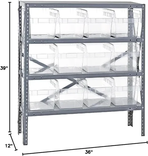 Vista 466 de Quantum QSBU-245BK Heavy Duty Shelving Unit with (7) Shelves and (24) QUS245 Black Bins for Garage Warehouse Storage Distribution 400 lb Load